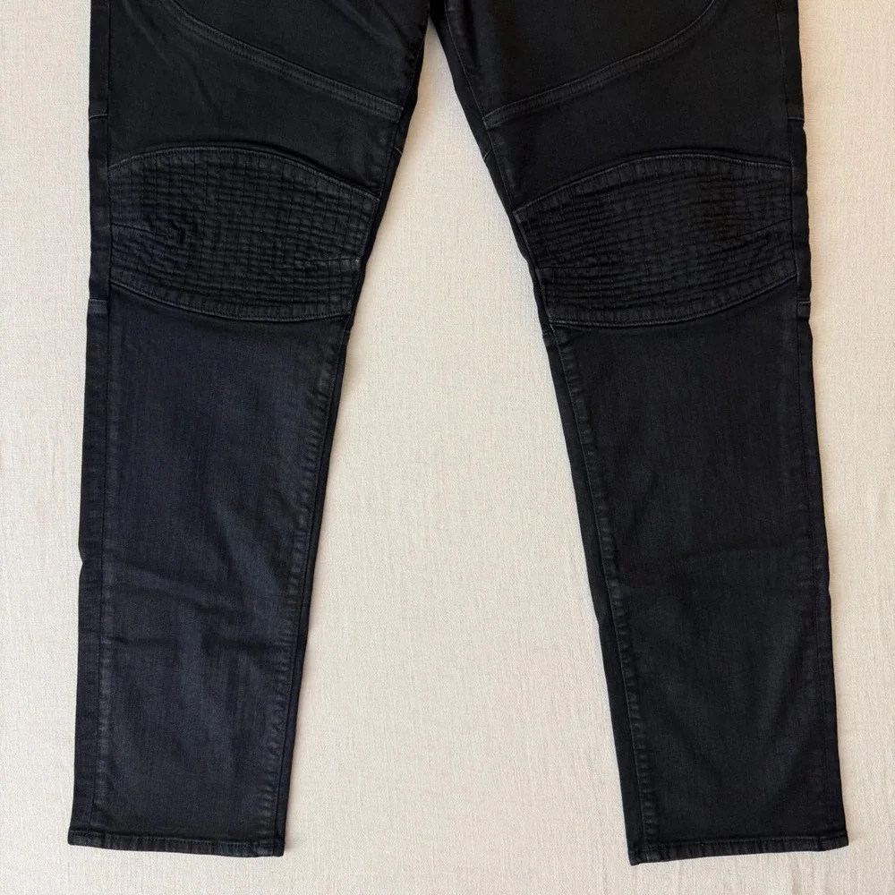 True Religion Geno Jeans Mens 42 Black Moto Biker Relaxed Slim Fit Stretch USA